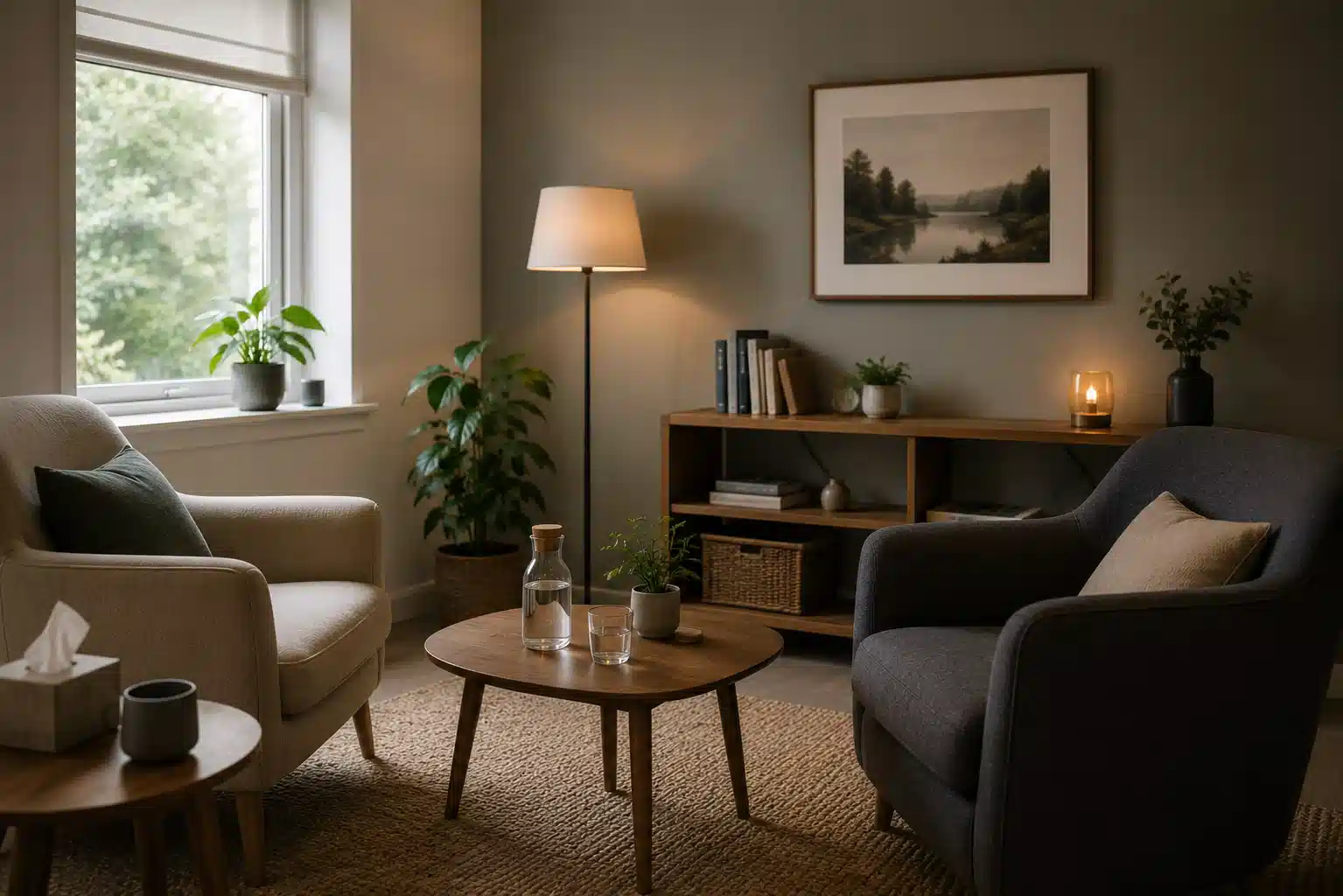 A calm therapy room used as a placeholder image for this demo website template